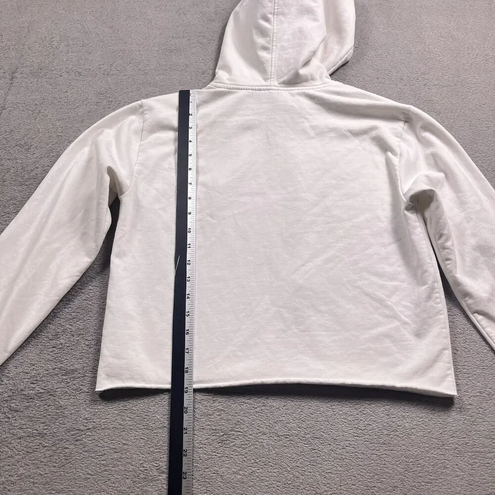 GUESS Cropped Hoodie Womens XS White Pink Flame Logo Y2K Streetwear Raw Hem